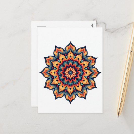 Mandala op wit briefkaart (Voorkant / Achterkant in situ)