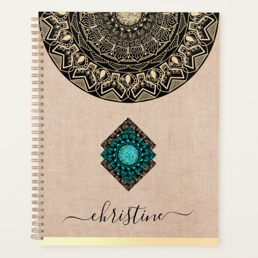 Mandala or noir rustique beige toile de jute nom (Devant)
