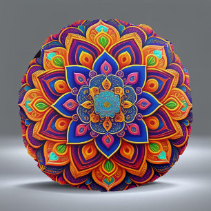 Mandala Oranje Blauw Abstract Illustratie Rond Kussen