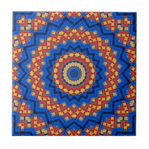 Mandala oranje blauw tegeltje