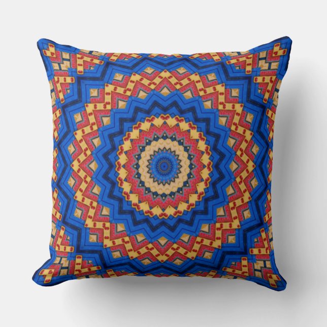 Mandala oreiller lombaire bleu orange (Recto)