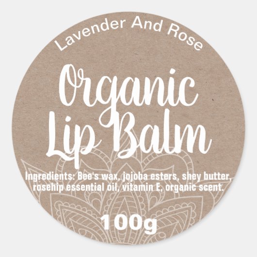 Mandala Organic Lip Balm Étiquettes Kraft (Devant)
