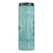 Mandala over blauw ouder hout thermosbeker (Achterkant)