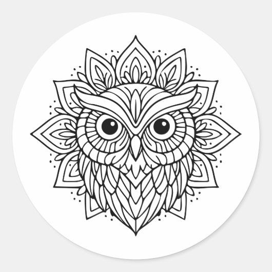 Mandala Owl Head Line Art Ronde Sticker (Voorkant)