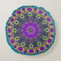 Mandala Paars Perzik Zalm Roze Groen Rond Kussen