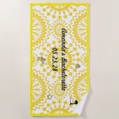 Mandala-patroon Bachelorette-feest Wit Geel Strandlaken (Voorkant)