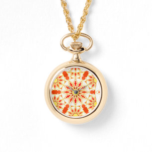 Mandala patroon, baksteenrood, roest, goud horloge