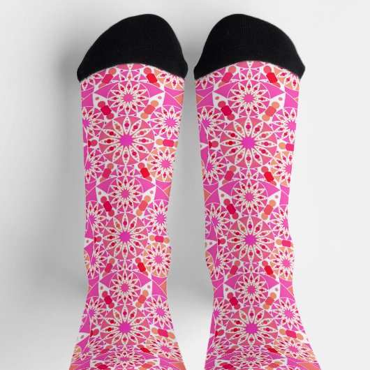 Mandala patroon, fuchsia roze en koraal sokken (Top)