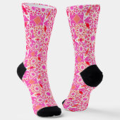 Mandala patroon, fuchsia roze en koraal sokken (Gebogen)