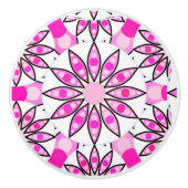 Mandala patroon, hete roze, zwart-wit keramische knop (Voorkant)