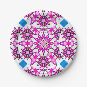 Mandala patroon, hete roze, zwart-wit papieren bordje