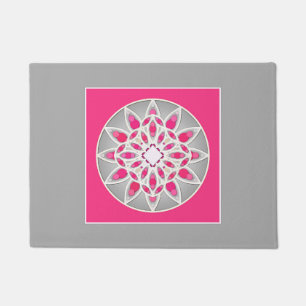 Mandala patroon in fuchsia roze, wit en grijs deurmat