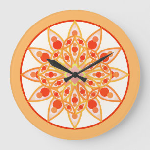 Mandala patroon in koraal, sinaasappel en goud grote klok