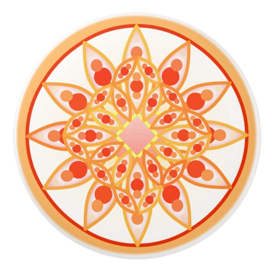 Mandala patroon in koraal, sinaasappel en goud keramische knop (Voorkant)