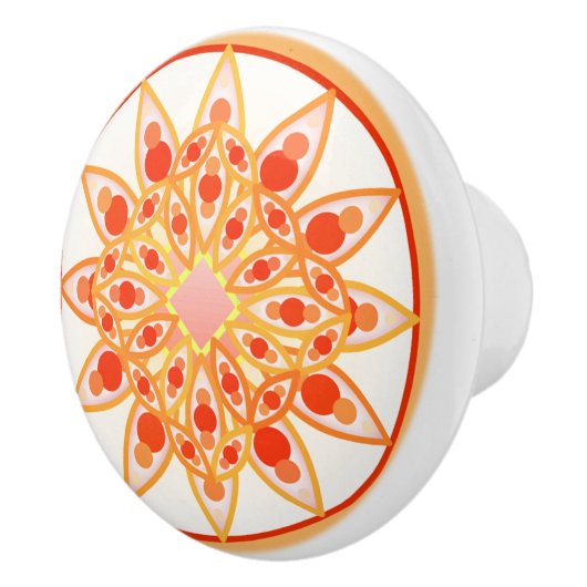 Mandala patroon in koraal, sinaasappel en goud keramische knop (Rechts)