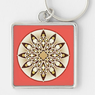 Mandala patroon in koraalroze, chocolade en tan sleutelhanger
