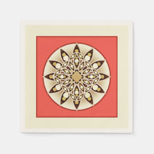 Mandala patroon in koraalroze, chocolade en taupe servetten