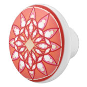 Mandala patroon in koraalroze, donkerrood en wit keramische knop (Rechts)