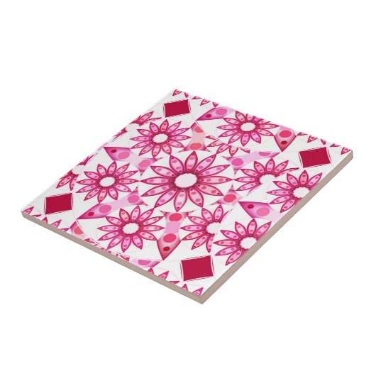 Mandala patroon in schaduwen van roze, maroon tegeltje (Zijkant)