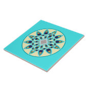 Mandala patroon in turquoise, crème en marine tegeltje (Zijkant)