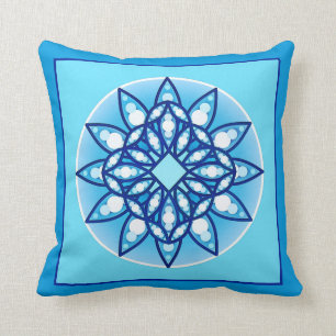 Mandala patroon in turquoise, kobalt & white kussen