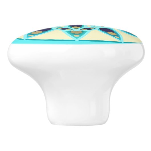 Mandala patroon in turquoise, tan en marine keramische knop (Zijkant)
