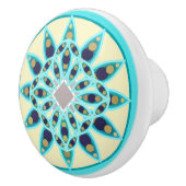 Mandala patroon in turquoise, tan en marine keramische knop (Rechts)