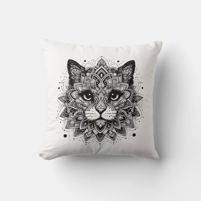 Mandala Patroon Kat Ontwerp Kussen (Voorkant)