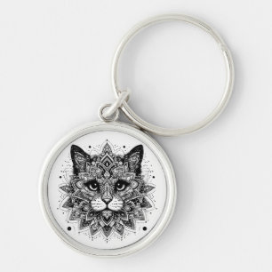 Mandala Patroon Kat Ontwerp Sleutelhanger