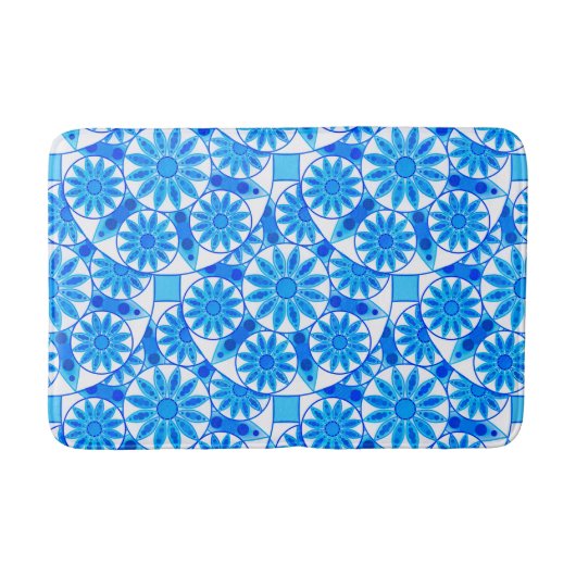 Mandala patroon, kobalt blauw, turquoise en wit badmat (Voorkant)