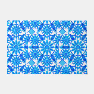 Mandala patroon, kobalt blauw, turquoise en wit deurmat