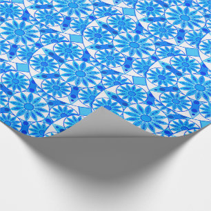 Mandala patroon, kobalt, turquoise en wit cadeaupapier