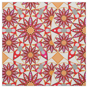 Mandala patroon, koraal, perzik, wit en grijs stof