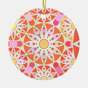 Mandala patroon, koraalrood, roze, goud keramisch ornament