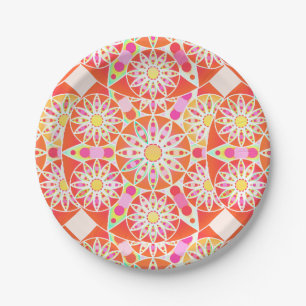 Mandala patroon, koraalrood, roze, goud papieren bordje
