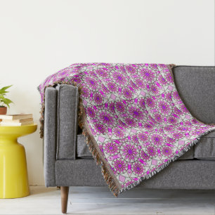 Mandala patroon, lavendel, roze, felroze, wit deken