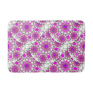 Mandala patroon, lavendel, roze, warm roze, wit badmat