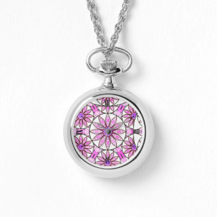 Mandala patroon, lavendel, roze, warm roze, wit horloge