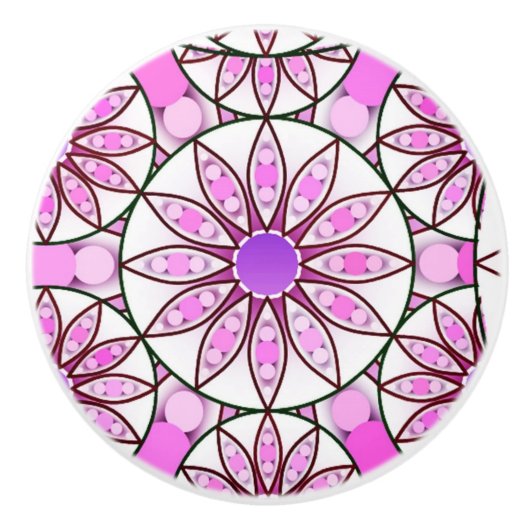 Mandala patroon, lavendel, roze, warm roze, wit keramische knop (Voorkant)