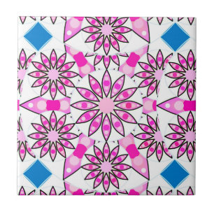 Mandala patroon, roze, warm roze, kobaltblauw tegeltje