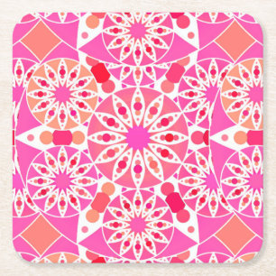 Mandala patroon, tinten roze en koraal vierkante kartonnen onderzetter