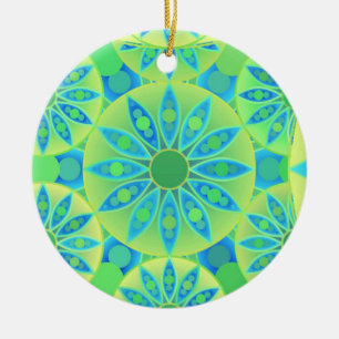 Mandala patroon, turquoise, blauw, kalkgroen keramisch ornament