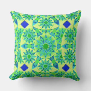 Mandala patroon, turquoise, blauw, kalkgroen kussen