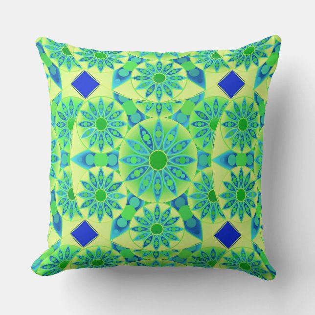 Mandala patroon, turquoise, blauw, kalkgroen kussen (Voorkant)