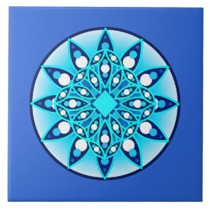 Mandala patroon, turquoise, kobalt blauw en wit tegeltje