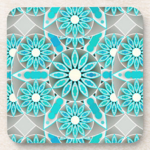 Mandala patroon, turquoise, zilvergrijs en wit bier onderzetter