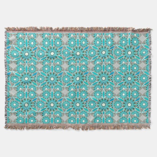 Mandala patroon, turquoise, zilvergrijs en wit deken (Voorkant)