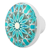 Mandala patroon, turquoise, zilvergrijs en wit keramische knop (Rechts)