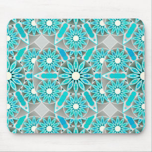 Mandala patroon, turquoise, zilvergrijs en wit muismat
