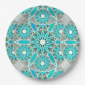 Mandala patroon, turquoise, zilvergrijs en wit papieren bordje (Voorkant)